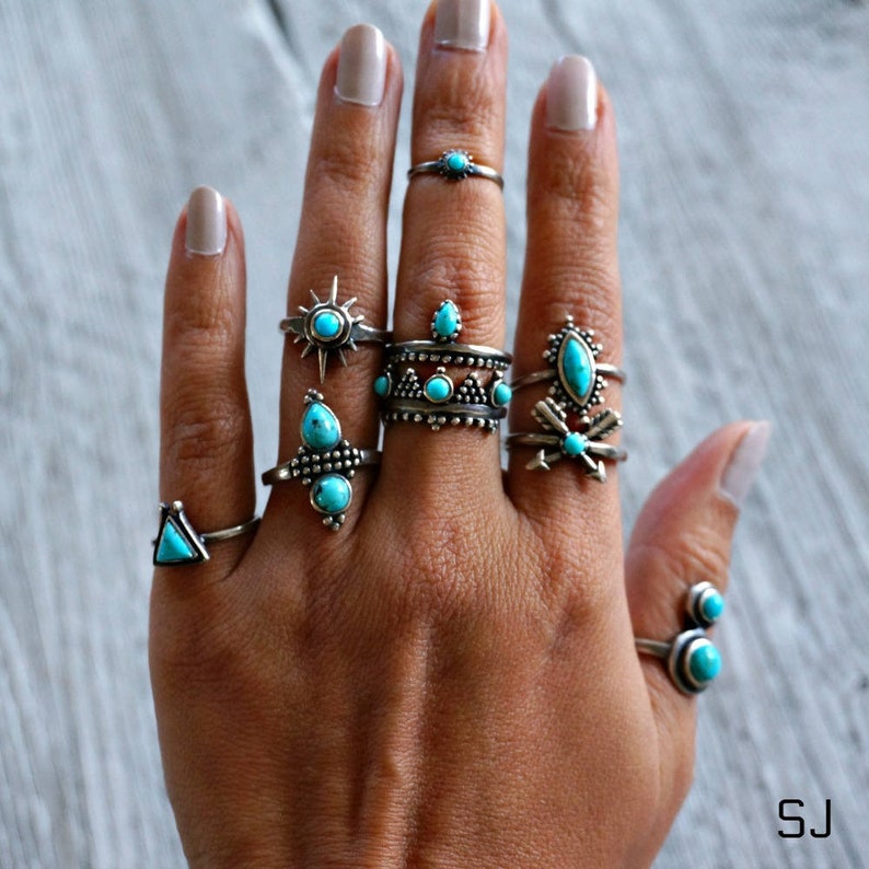 kal turquoise ring adjustable ring sterling silver ring stack ring