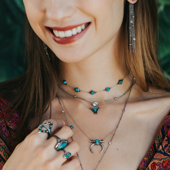 thumbnail image 2 of 925 Sterling Silver Layering Turquoise Necklace - Shop 2 of 11