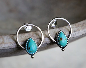 Vale Silver hoop earrings, Turquoise hoops, Western hoop earrings, 925silver earrings, Turquoise earrings, boho earrings, anniversary gift