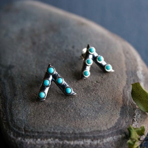 Jacy Sterling Silver Earrings, Turquoise Stud Earrings, Genuine Gemstone Jewelry, Boho Delicate Earrings, December Birthstone Gift for Her