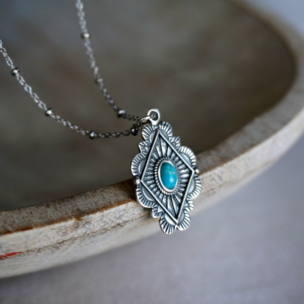 Leif Turquoise Jewelry Sterling Silver Pendant Necklace boho Gemstone jewelry Women gift Birthstone Native American Western Jewelry