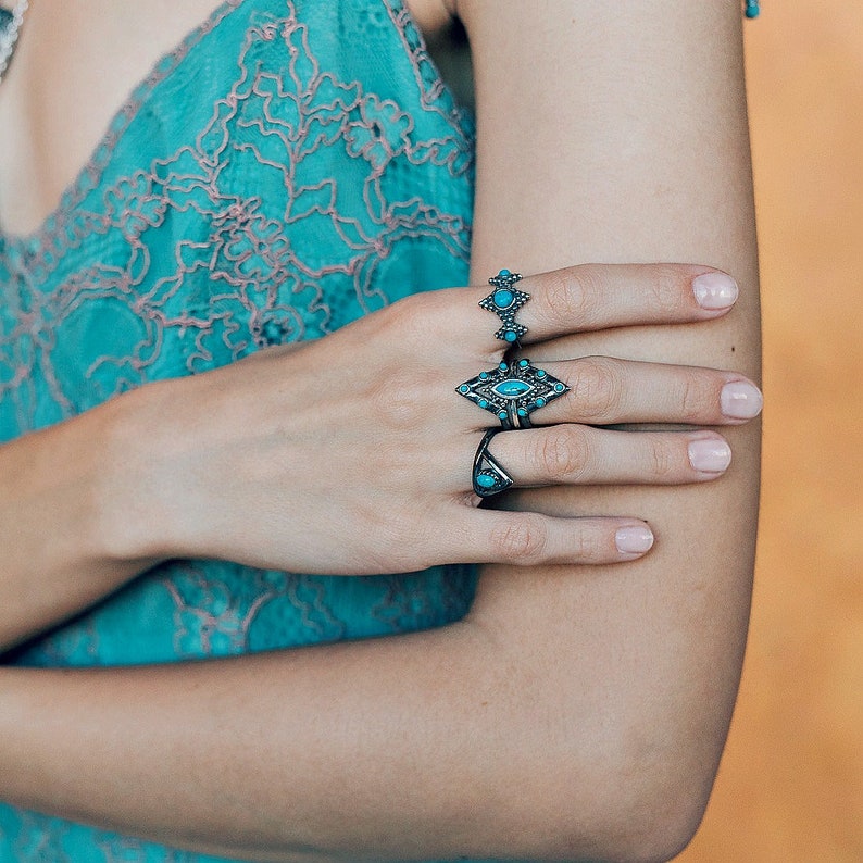 Sterling Silver Ring, Kal Kingman Turquoise, Adjustable Southwestern image 7