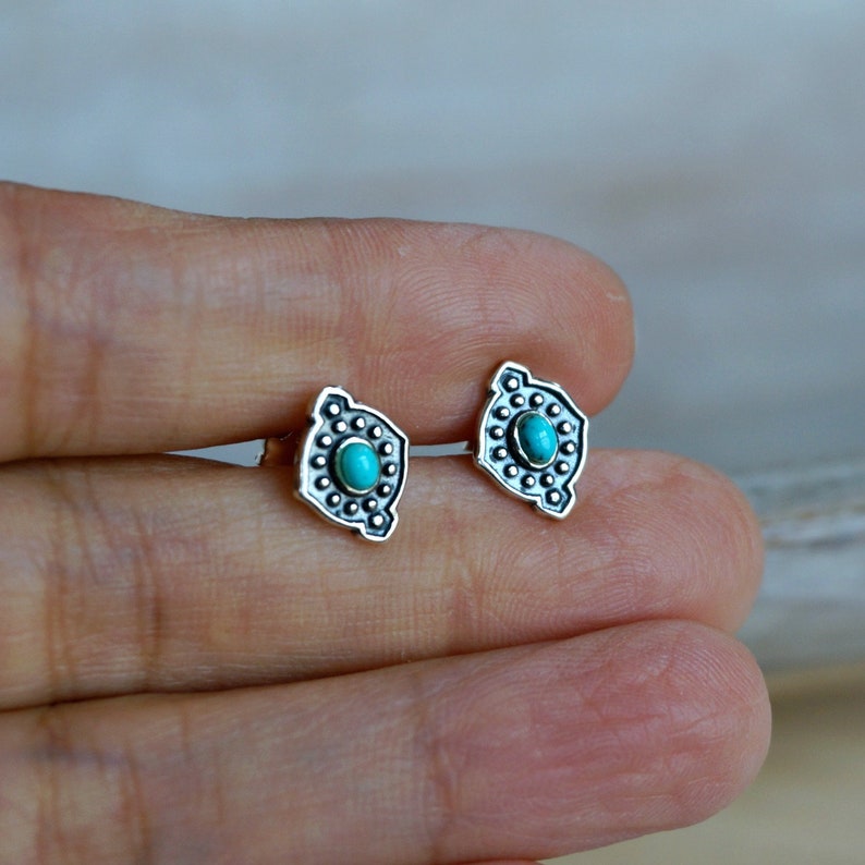 Yana Silver Earrings, Turquoise Earrings, Stud Earrings, Boho Earrings, Gemstone Earrings, Birthday Gift, Anniversary gift,Turquoise jewelry image 4
