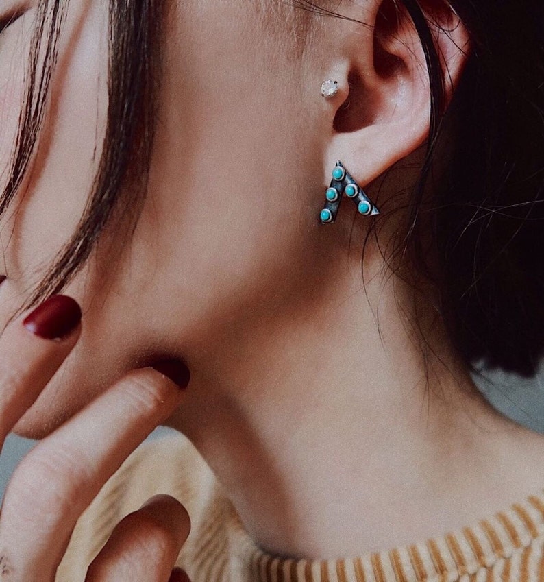 Boho Earrings Turquoise Earrings Stud Earrings Triangle Earrings Delicate Earrings Jacy Sterling Silver Earrings