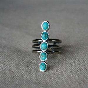 Kachada Sterling Silver Turquoise Ring, Adjustable 925 Gemstone Band, Genuine December Birthstone Jewelry for Women, Anniversary Gift
