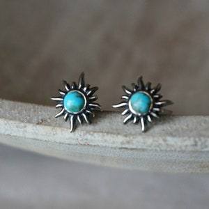 Sunburst Silver Stud Earrings, Turquoise Earrings, Boho Earrings, Birthday Gift, Anniversary Gift, Turquoise studs, turquoise jewelry