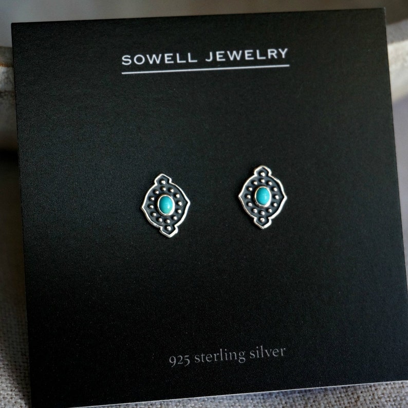 Yana Silver Earrings, Turquoise Earrings, Stud Earrings, Boho Earrings, Gemstone Earrings, Birthday Gift, Anniversary gift,Turquoise jewelry image 2
