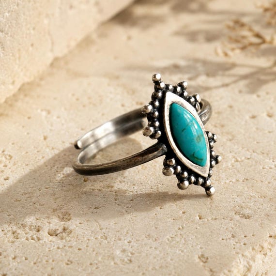 Kal Kingman Turquoise Adjustable Ring, Sterling Silver Southwestern Jewelry