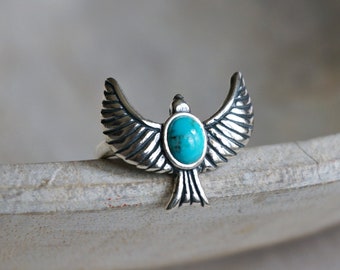 Eagle Real Turquoise Ring Sterling Silver Gift for women December birthstone Turquoise Jewelry Adjustable ring gift for her