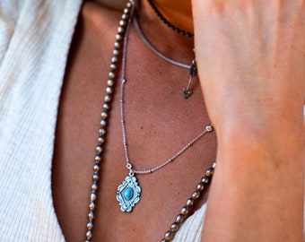 Leif Turquoise Jewelry Sterling Silver Pendant Necklace Boho