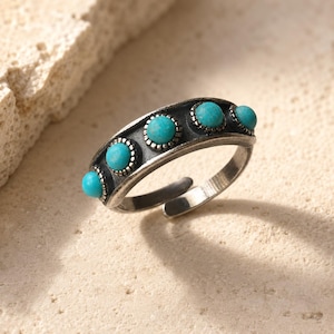 Sterling Silver Ring, Hachi Kingman Turquoise Five Stone