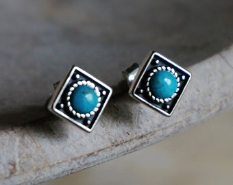 Catalina Stud Earrings, Turquoise Earrings, Sterling Silver Earrings, Boho Earrings, Turquoise Jewelry, Birthday Gift, Anniversary gift