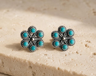 Iris Kingman Turquoise Flower Stud Earrings, Sterling Silver