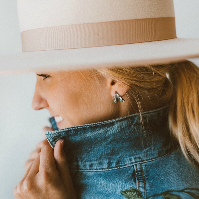 Boho Earrings Turquoise Earrings Stud Earrings Triangle Earrings Delicate Earrings Jacy Sterling Silver Earrings