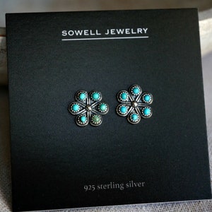Iris Flower Earrings, 925 Silver Earrings, Turquoise Stud Earrings, Boho Earrings, Turquoise Jewelry, Birthday Gift, Anniversary Gift image 4