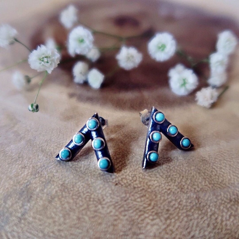 Boho Earrings Turquoise Earrings Stud Earrings Triangle Earrings Delicate Earrings Jacy Sterling Silver Earrings