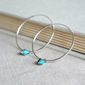 Dir 925 Silver hoop earrings, Turquoise hoops, large hoop earrings, Turquoise earrings, boho earrings, Birthday Gift, Anniversary Gift