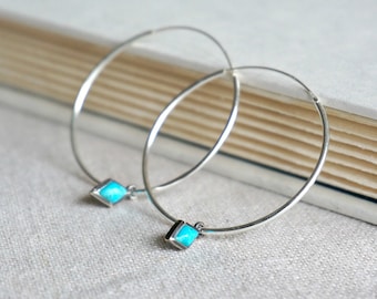 Dir 925 Silver hoop earrings, Turquoise hoops, large hoop earrings, Turquoise earrings, boho earrings, Birthday Gift, Anniversary Gift