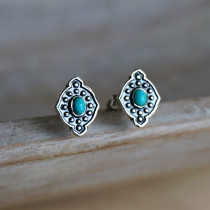 Yana Silver Earrings, Turquoise Earrings, Stud Earrings, Boho Earrings, Gemstone Earrings, Birthday Gift, Anniversary gift,Turquoise jewelry image 1