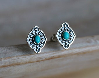 Yana Silver Earrings, Turquoise Earrings, Stud Earrings, Boho Earrings, Gemstone Earrings, Birthday Gift, Anniversary gift,Turquoise jewelry
