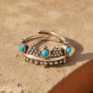 Sterling Silver Ring, Crown Kingman Turquoise, Adjustable Western