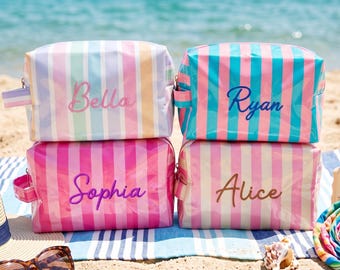 Bolsa de natación impermeable a rayas para vacaciones de verano, bolsa de piscina personalizada con nombre bordado, regalo para despedida de soltera/viaje de chicas