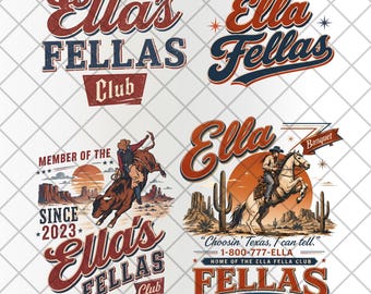 Ella's Fellas Club PNG, Vintage Western Concert Graphic Design, Ella Fella Club Cowboy 2026, Western Whiskey PNG, Rodeo Music Fan