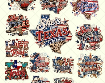 Shes From Texas I Can Tell 4th Of July PNG Bundle, Patriotic Usa, America Western, Texas Girl July 4th Png, Texas Girl Png Bundle