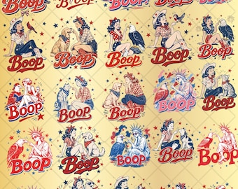 20+ Boop Eagle Patriotic PNG Bundle , Vintage Americana Girl with Eagle PNG, Funny 4th of July Retro, Merica Independence Day, USA Patriotic