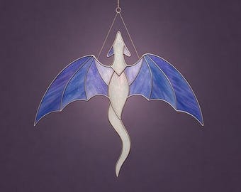 Dragon Suncatcher Stained Glass Pattern, Gothic Fantasy Window Template, Witchy Mythical Wing Blueprint