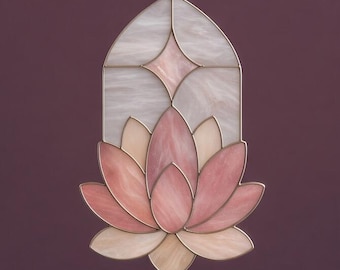 Gebrandschilderd glaspatroon lotuskathedraalraam, boog Suncatcher-sjabloon, yoga-meditatie spiritueel doe-het-zelfproject