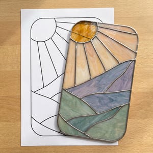 Nature Suncatcher Pattern PDF, Sun Hills Stained Glass Template SVG, Cottagecore Rural Farmhouse PNG