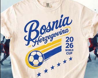 Komfortfarben Bosnien-Fußball-Shirt, Bosnien-Fußballfan-T-Shirt, Vintage Bosnien-Sport-Hemd, WM-Fangeschenk, Retro Spieltag Outfit