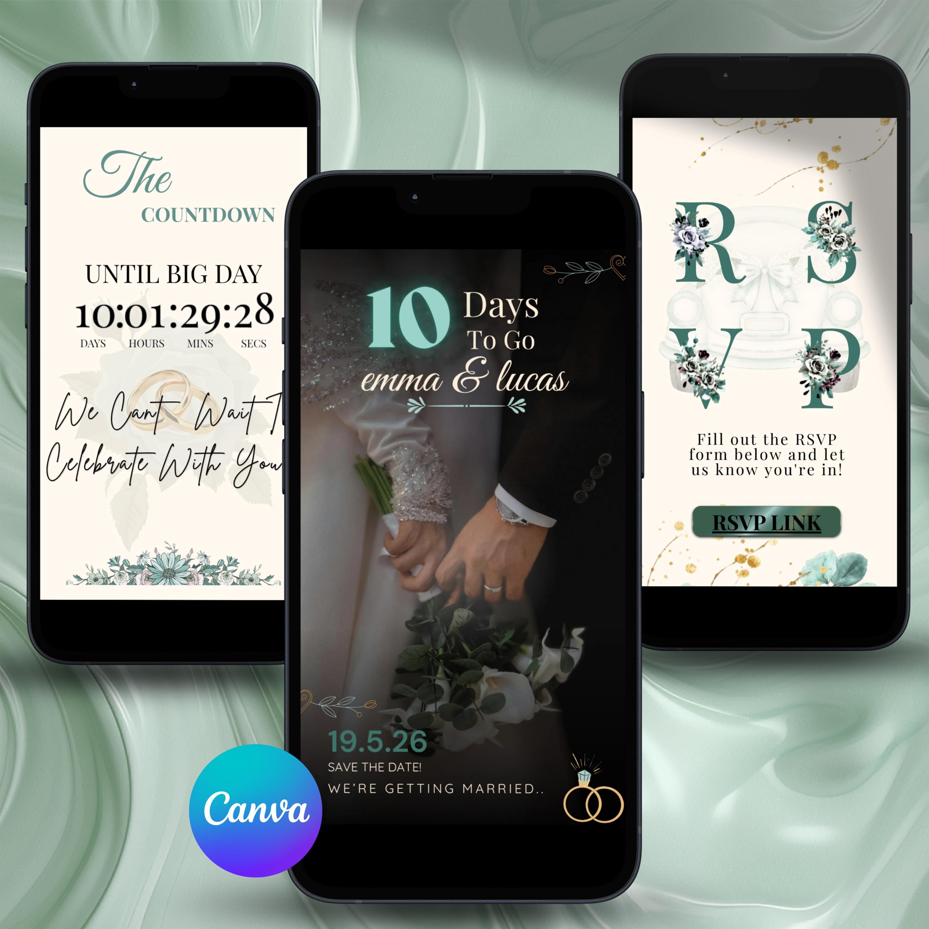 Wedding Countdown Digital Invitation Template Editable Canva RSVP ...