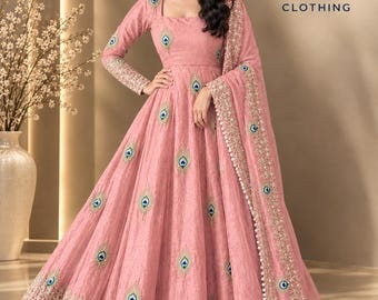 Pakistani Pink Anarkali Gown Set ,Ready to Wear,Embroidered Party Wear, Indian Wedding Guest Dress,Flared Anarkali