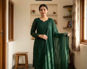 Designer Embroidered Work Salwar Kameez Suit Set With Dupatta For Women, Wedding Dresses For girls, Ethnic Wear 3pcs