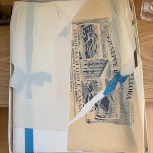 GIUSEPPE BELLORA Milano Original box Deadstock Linen Sheet 240X290 Ivory Blei Pantera Marca 1950s New Old Stock Italy