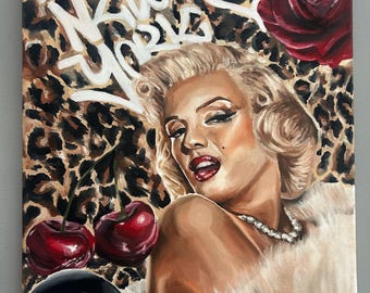Marilyn Monroe Hand-Signed Glamour Pop Art Print, Leopard, Cherries, Rose (A3)