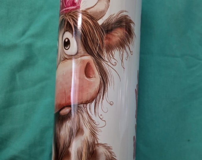 Highland Cow Princess Tumbler – Metal Drinkware with Sublimation Design