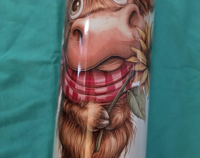 Sunflower highland cow metal drink tumbler