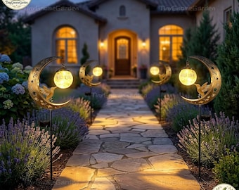 Solar Moon Stake Light Hummingbird Garden Decor Outdoor Patio Yard Glass Globe Lamp