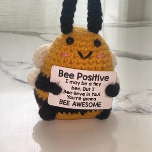 Positive Crocheted Bee With Motivational Sign – Handmade Amigurumi ...