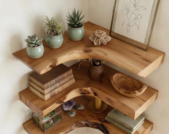 Live Edge Corner Shelf, Floating Corner Shelf, Wood Corner Shelf, Rustic Corner Shelf, Bathroom Corner Shelf, Farmhouse Decor Handmade Shelf