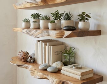 Premium Live Edge Shelf, Floating Wood Shelf, Rustic Wall Decor, Walnut Floating Shelf for Kitchen, Solid Wood Bathroom Shelf, Housewarming