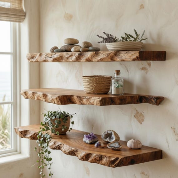 Live Edge Floating Shelf, Natural Wood Wall Shelf, Rustic Floating Shelf, Handmade Bathroom Shelf, Farmhouse Home Decor, Solid Wood Storage