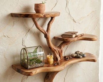 Libreria ad albero – Scaffale rustico in legno ad albero - Scaffale da parete in legno di mare naturale - Scaffale da parete in ramo di legno fatto a mano - Libreria rustica in ramo