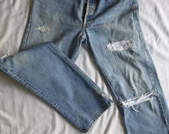 Levi’s 501XX Vintage 90S Distressed Reworked Ripped Fade HIGH RISE W33 L33