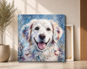 White Golden Retriever Canvas Wall Art | Colorful Snow Dog Portrait | Pet Lover Decor for Farmhouse Living Room
