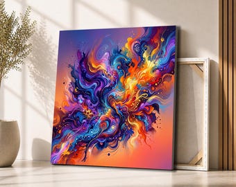 Vibrant Abstract Swirl Canvas Wall Art | Colorful Flow Painting | Bold Modern Decor for Living Room