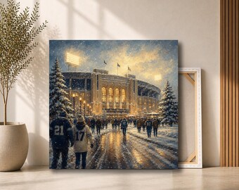 Snowy Football Stadium Canvas Wall Art | Winter Game Day Crowd Scene | Sports Fan Decor for Man Cave Living Room